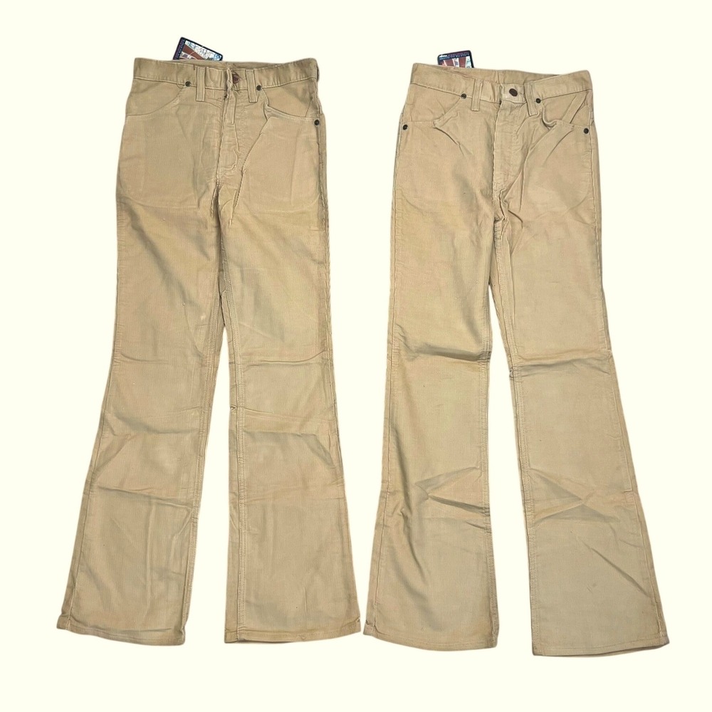 Vintage 70s Wrangler Corduroy Pants Boot Flare Made in USA Womens 27 M x 32L Tan - Picture 2 of 10